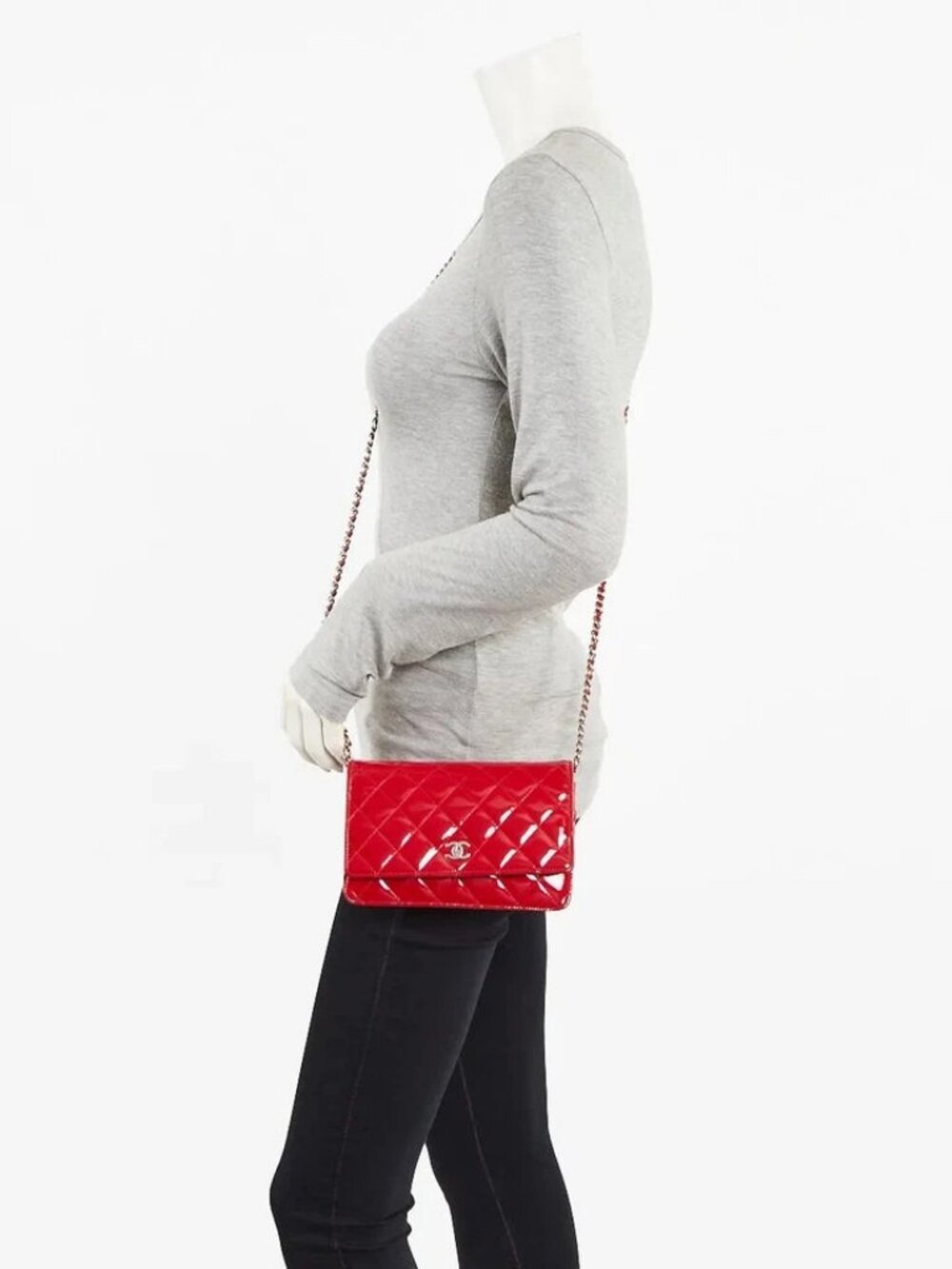 Chanel Red Quilted Patent Leather CC Classic WOC Clutch Bag